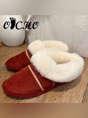 OPCHO Red Shearling Slippers – Size 7